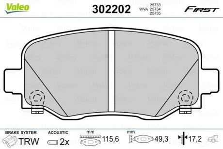 Задні тормозні (гальмівні) колодки valeo phc 302202 на Фиат 500