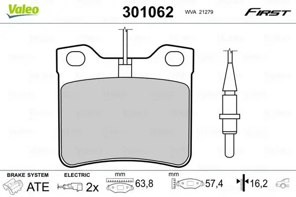 Задні тормозні (гальмівні) колодки Valeo phc 301062 (фото 1)