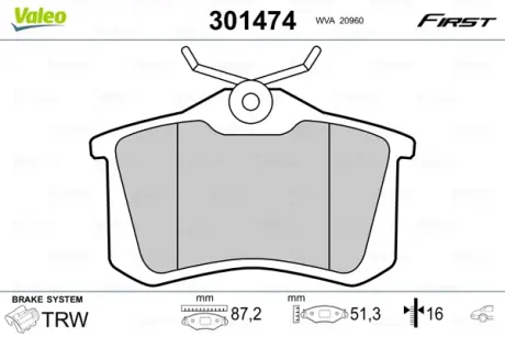 Задние тормозные колодки valeo phc 301474 Рено Сценик 3