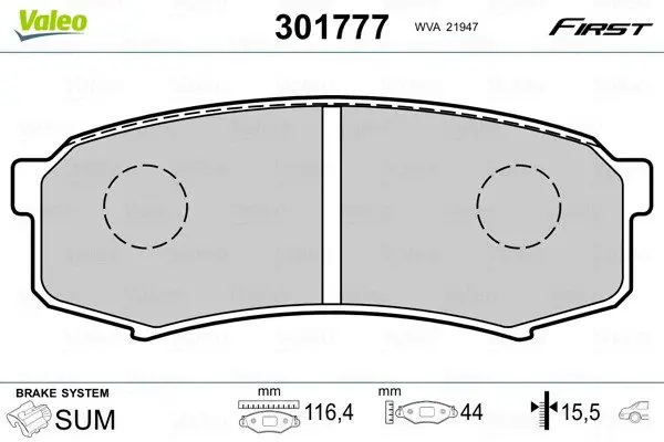 Задні тормозні (гальмівні) колодки Valeo phc 301777 (фото 1)