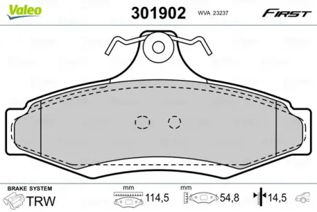 Задні тормозні (гальмівні) колодки valeo phc 301902