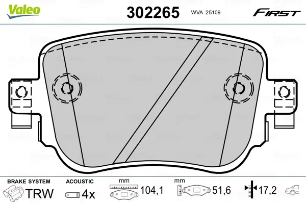 Задні тормозні (гальмівні) колодки Valeo phc 302265 (фото 1)