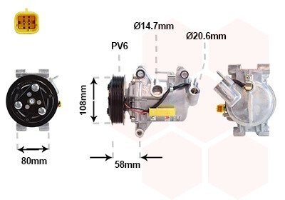 Компресор кондиціонера CITROEN C-ELYSEE 5/16+ van Wezel 0901K702