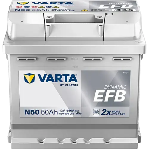 Акумулятор VARTA 12В 50Агод./550А (EN) Dynamic EFB START&STOP EFB (R+ стандартні клеми) 207x175x190 B13 - монтажний фланець 10.5мм (пусковий/efb) varta 550500055K262