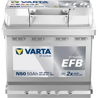 Акумулятор VARTA 12В 50Агод./550А (EN) Dynamic EFB START&STOP EFB (R+ стандартні клеми) 207x175x190 B13 - монтажний фланець 10.5мм (пусковий/efb) Varta 550500055K262
