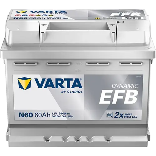 Акумулятор VARTA 12В 60Агод./640А (EN) Dynamic EFB START&STOP EFB (R+ стандартні клеми) 242x175x190 B13 - монтажний фланець 10.5мм (пусковий/efb) varta 560500064K262