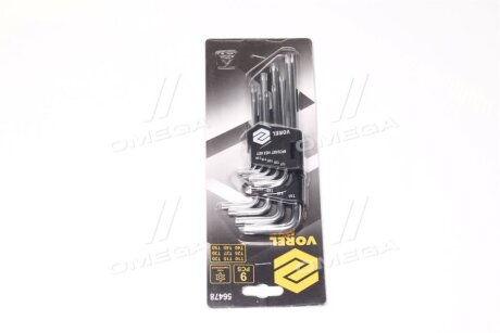 Ключі Тоrх L-подібні: Т10-Т50, Cr-V, 9 шт. [10/240], компл vorel 56478